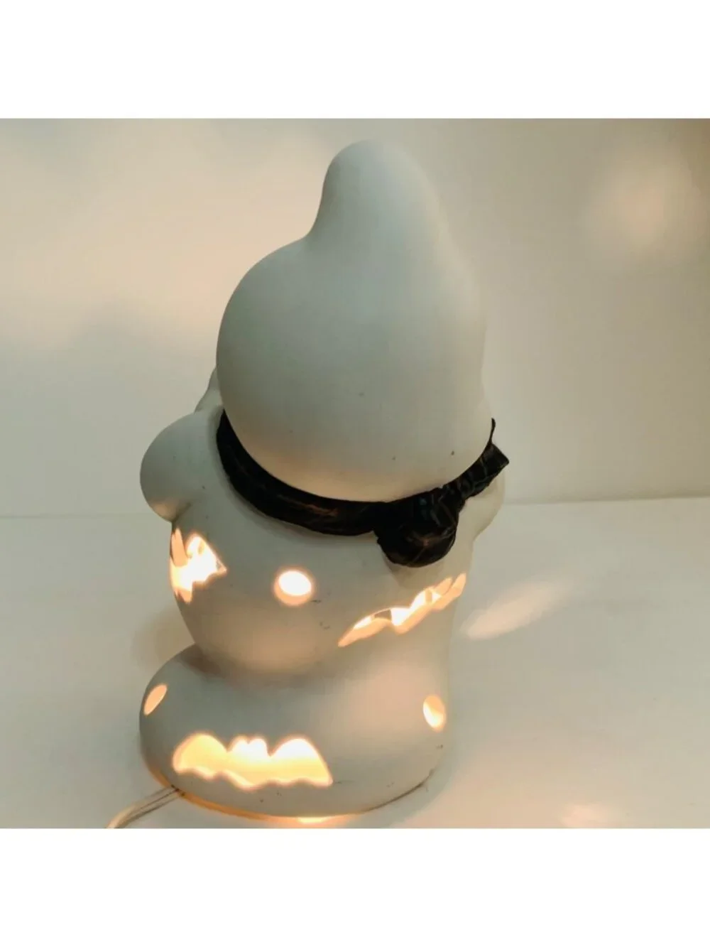 Vintage Halloween Ghost Night Light Spooky Boo Pumpkin Ceramic Lamp Kitsch 90s